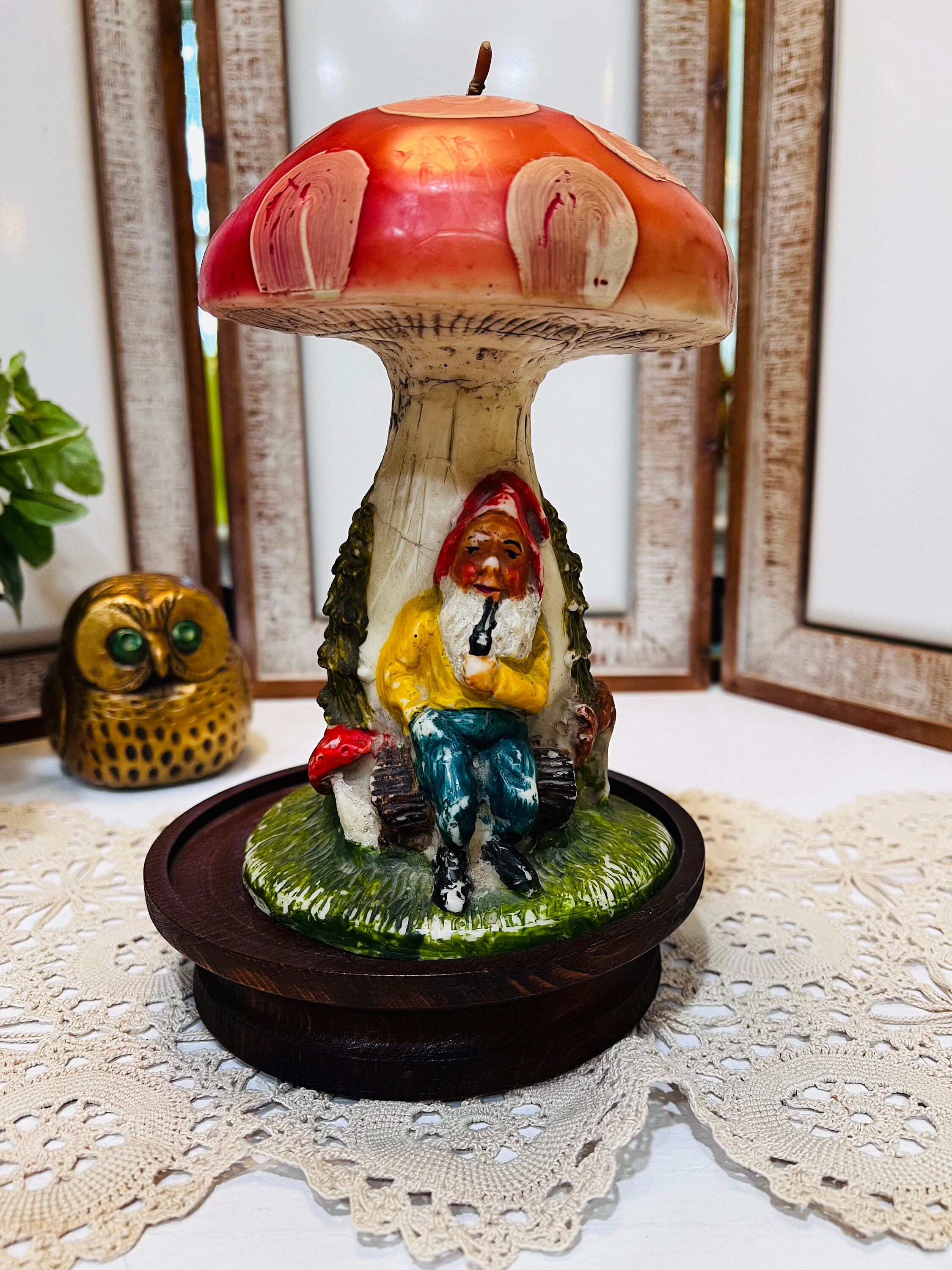 【中古】 Created for Worship GmwaNorthernCaChapter Vintage Johann Gunter Hand Carved Gnome Mushroom Wax Candle