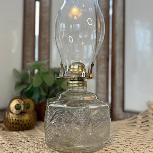 Vintage Lamplight Farms Oil Lamp: Clear Glass, Hexagon Base, Rustic Lodge Decor