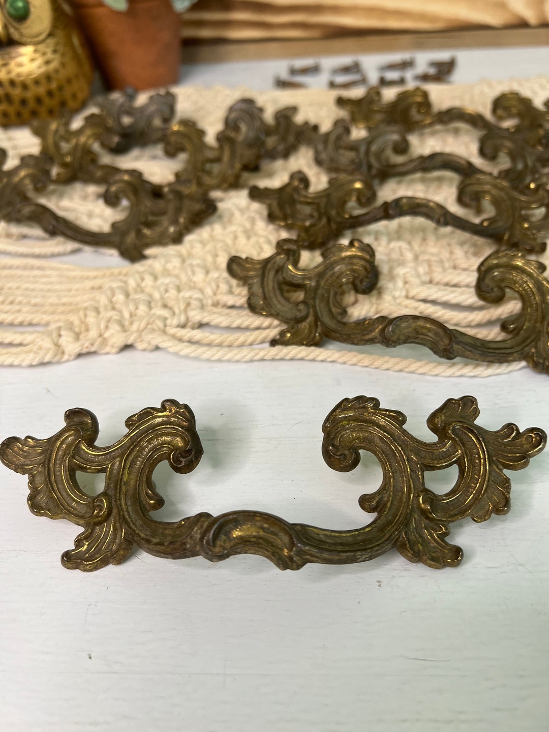 Vintage Drawer Pulls/set of 8/keller Brass Co Made in Usa/patina/aged