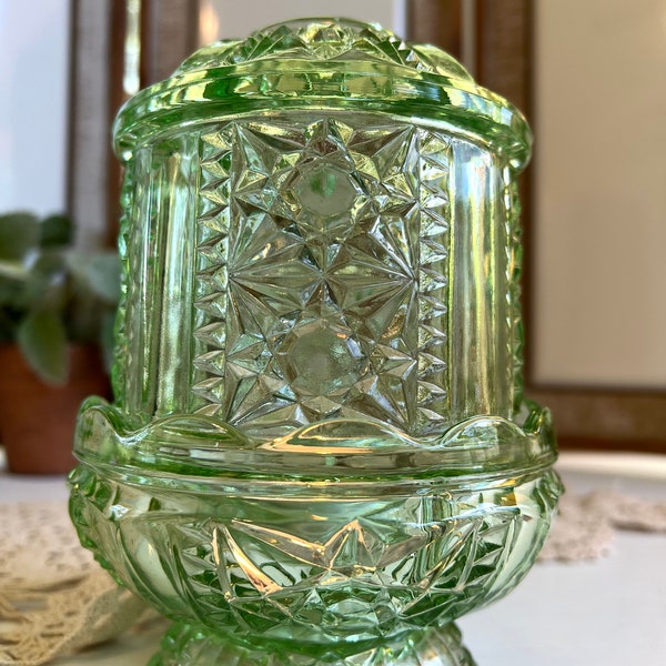 Indiana Glass Fairy Lamp Light Stars and Bars Lt Green/Celery Green/Vintage Fairy Lamp/Collectible Glass