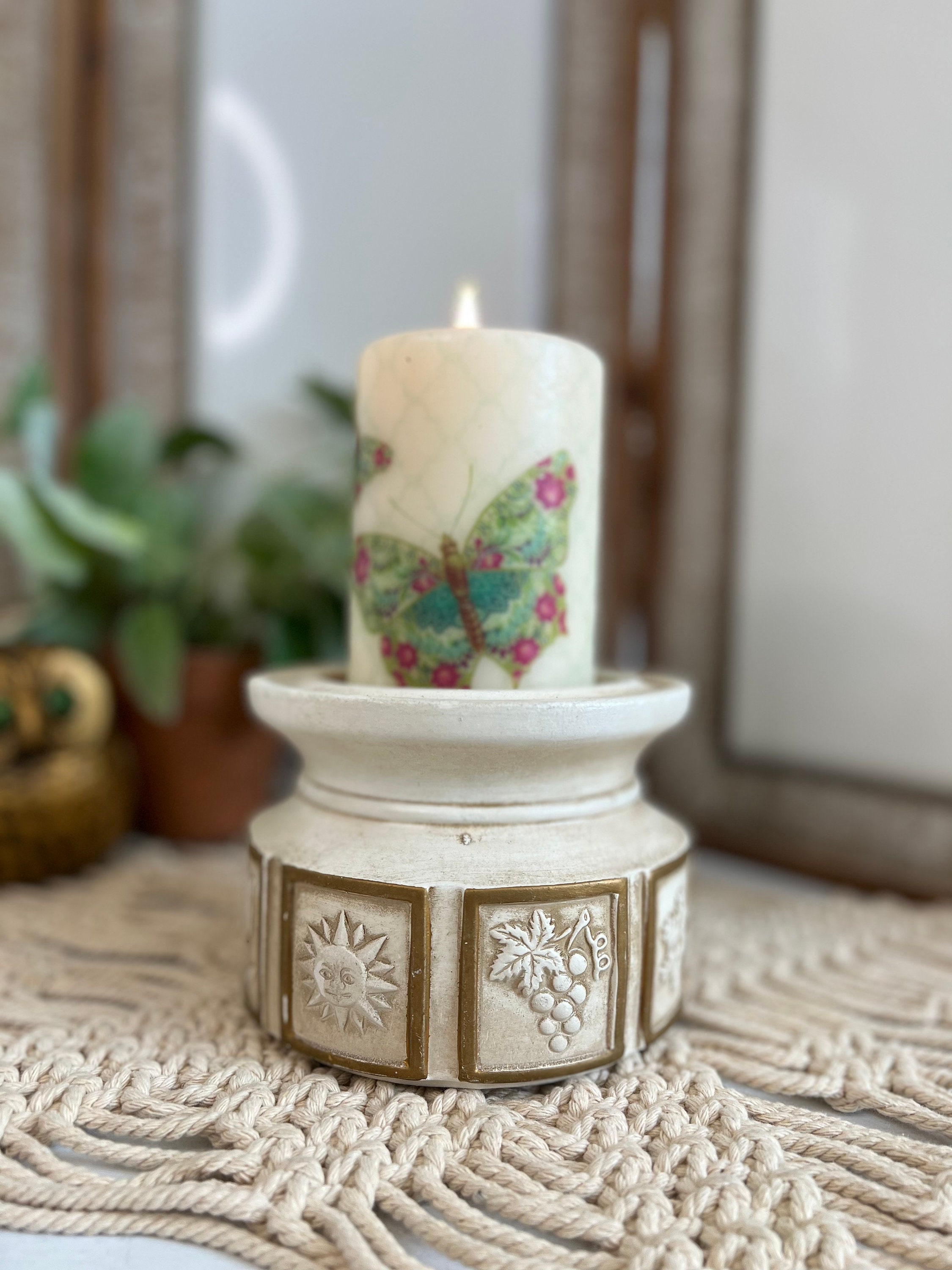 Vintage Ceramic Pillar Candle Holder/japan/antiqued White and Etsy