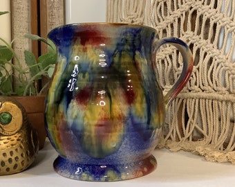 Vintage Italica ARS Pottery Vase/Pitcher/Handpainted/Multi Colored/Tye-Dyed Glaze/Unique and Rare Italian Pottery