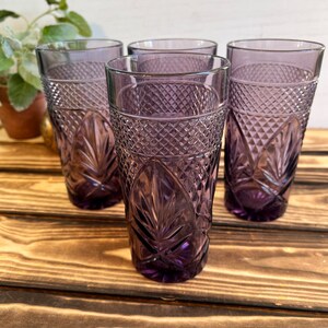 Cristal D'Arques Luminarc Arcoroc France Vintage Amethyst/Purple/LavenderTumblers Drinking Glasses/Ice Tea Glasses/Collectible Glassware