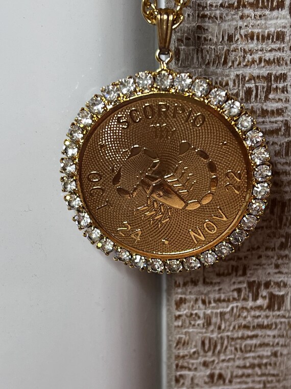 Vintage Astrology Scorpio Sign Pendent Necklace/Rhinestone/Goldtone/90s/Y2K/Disco Pendent Necklace