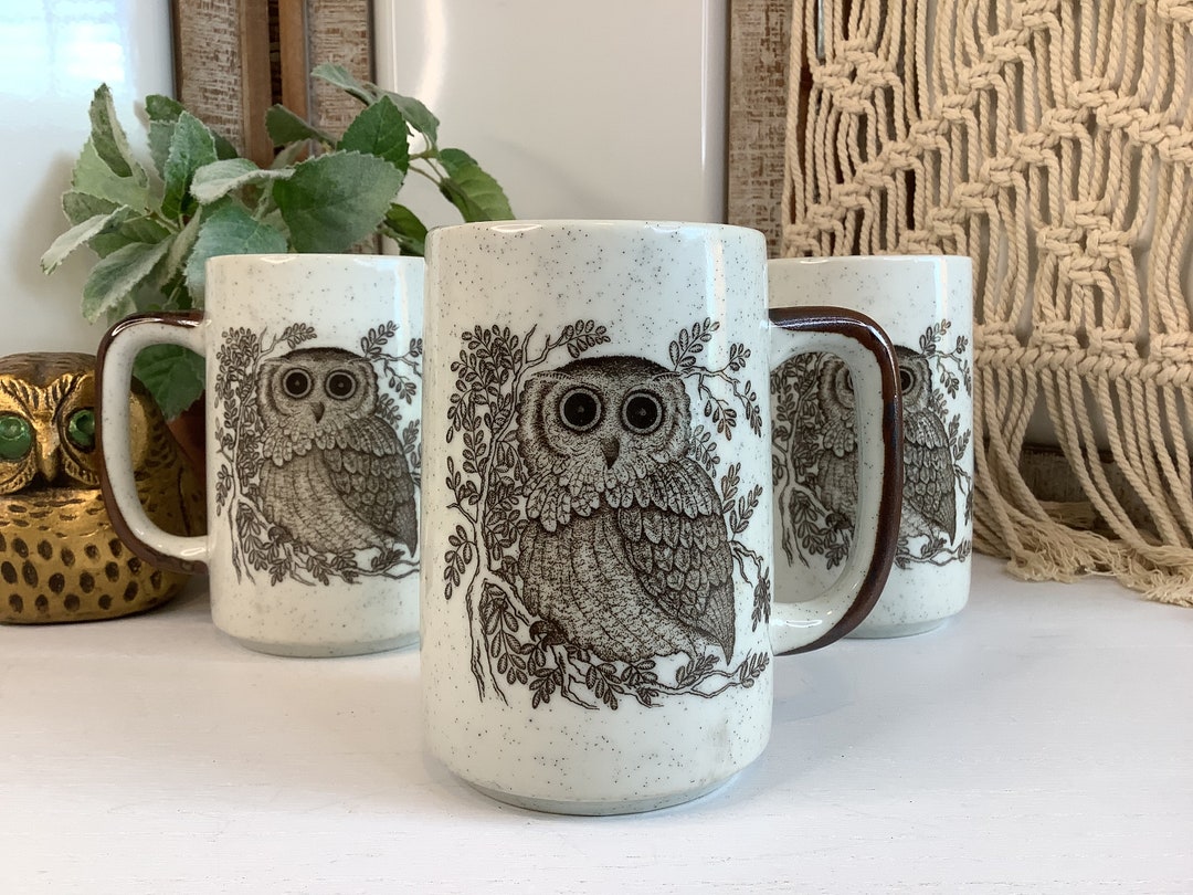 Vintage Otagiri Owl Mugs Set of 4/retro Stoneware Coffee/tea Mugs Owl