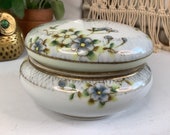 Vintage Nippon Hand Painted Porcelain with Gold Moriage Lidded Trinket Dish Powder Box Dresser Vanity Dish with Lid