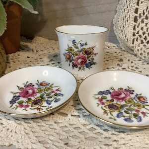 Royal Worcester Vanity/Smoking Set Fine Bone China/Trinket Dish set/1960&#39;s decor/Hollywood Regency Glam Decor
