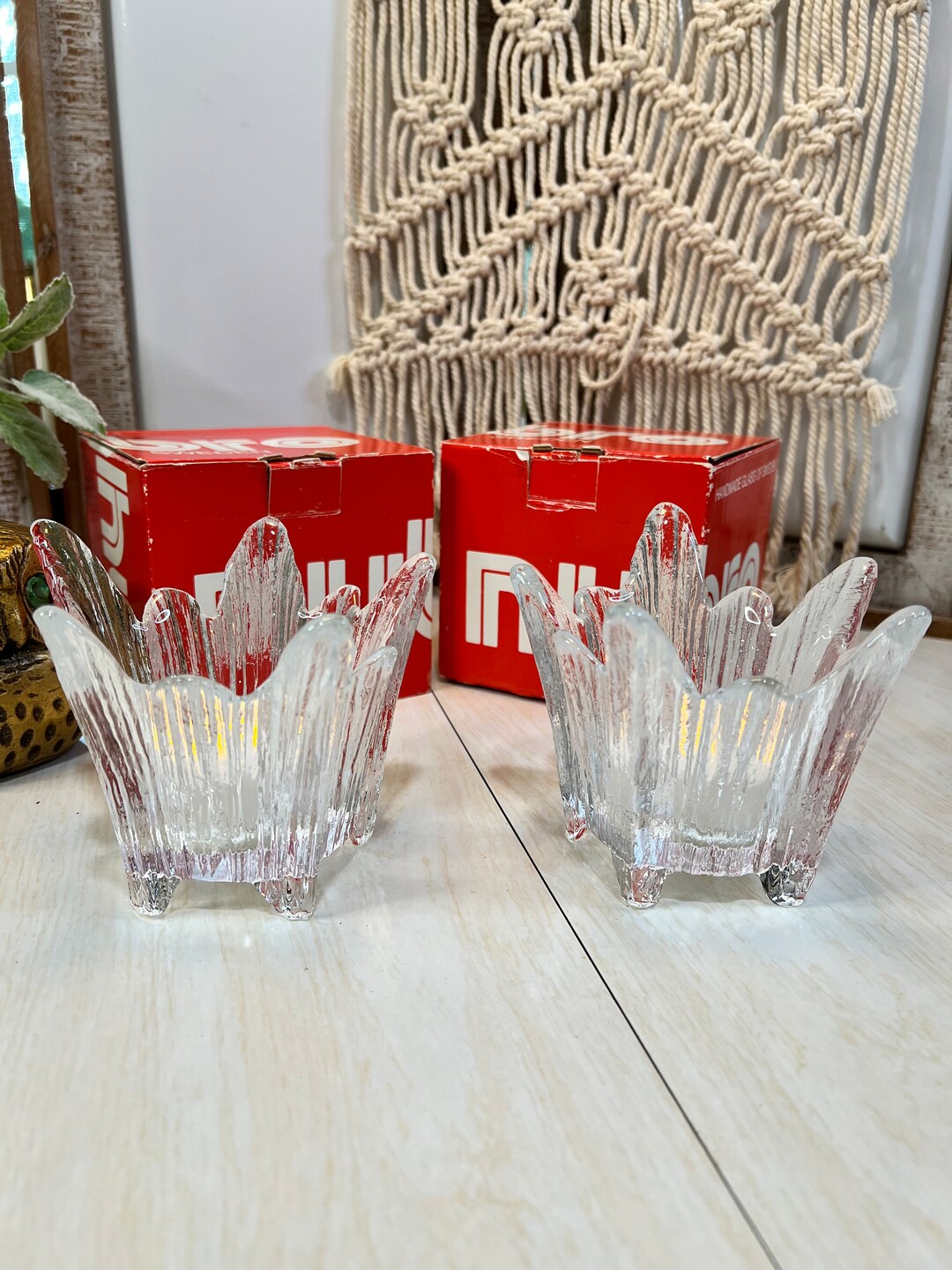 Vintage Nybro Sweden Glass Volcano Votive Tealight Candle Holders/set