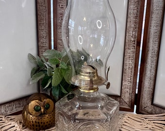 Vintage Lamplight Farms Oil Lamp: Clear Glass, Hexagon Base