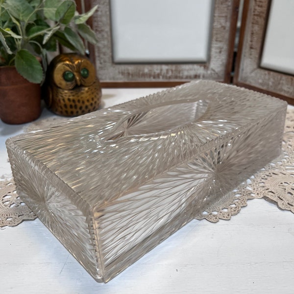 Vintage MCM Lucite "Starburst" Celebrity Tissue Box Holder/Table or Wall Mount/Hollywood Glam Vanity Decor