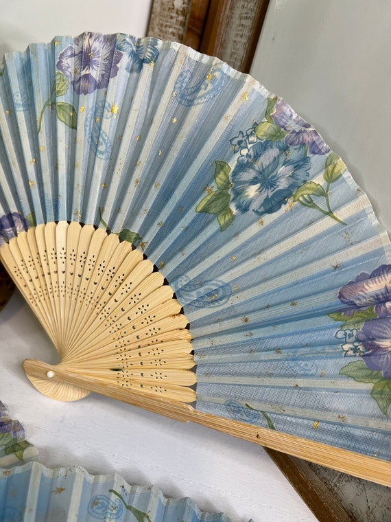 Vintage Asian/Geisha Silk Hand Fan/Set of 3/Blue … - image 9