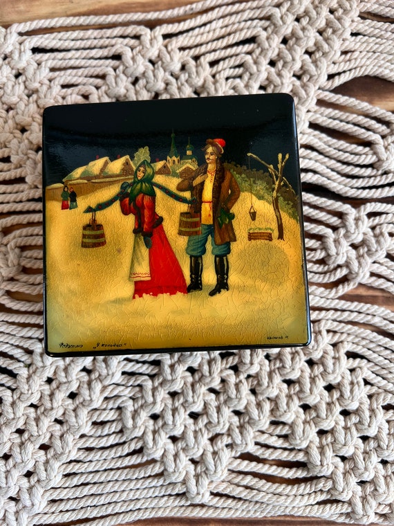 Fedoskino Russian Lacquer Box Hinged Vintage Artist Signed