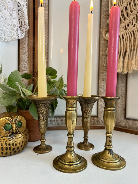 Vintage Brass Taper Candle Holders Mis-matched Set of 4/boho Brass