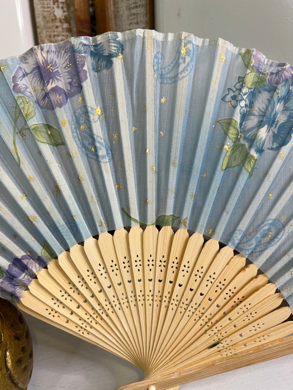 Vintage Asian/Geisha Silk Hand Fan/Set of 3/Blue … - image 5