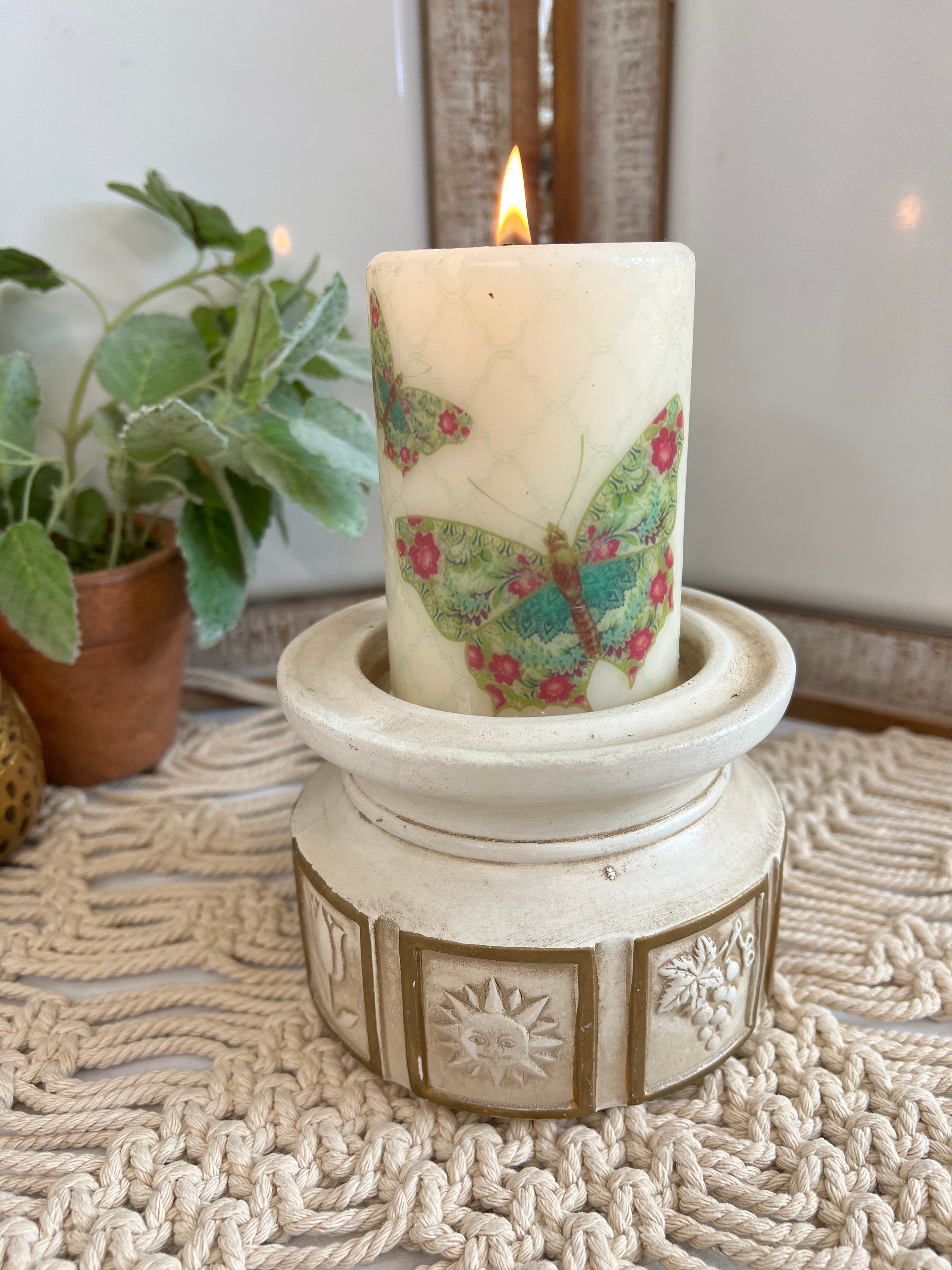 Vintage Ceramic Pillar Candle Holder/japan/antiqued White and Etsy