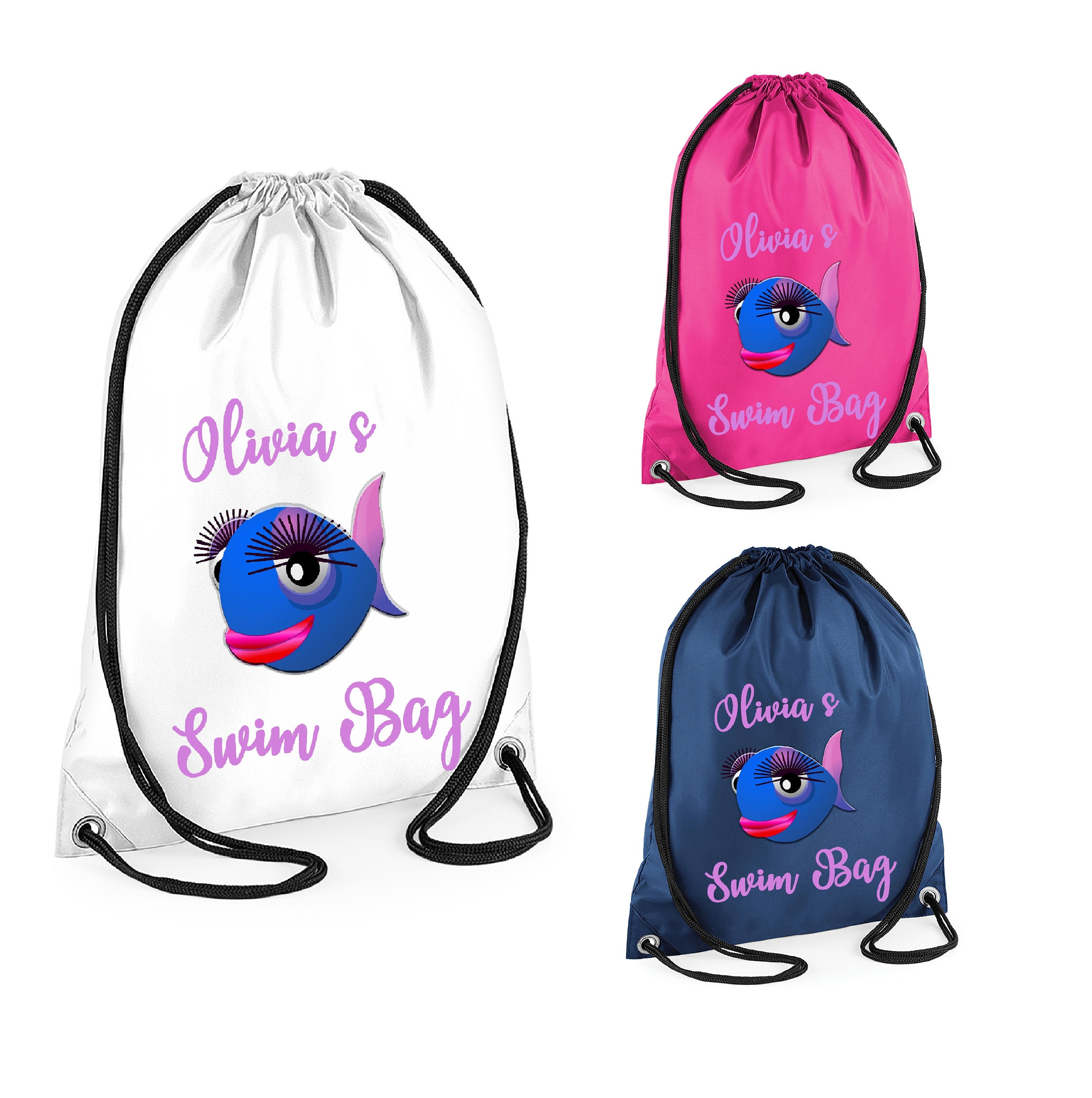 Personalised Drawstring Fish swim bag Gym Bag PE Bag Back | Etsy
