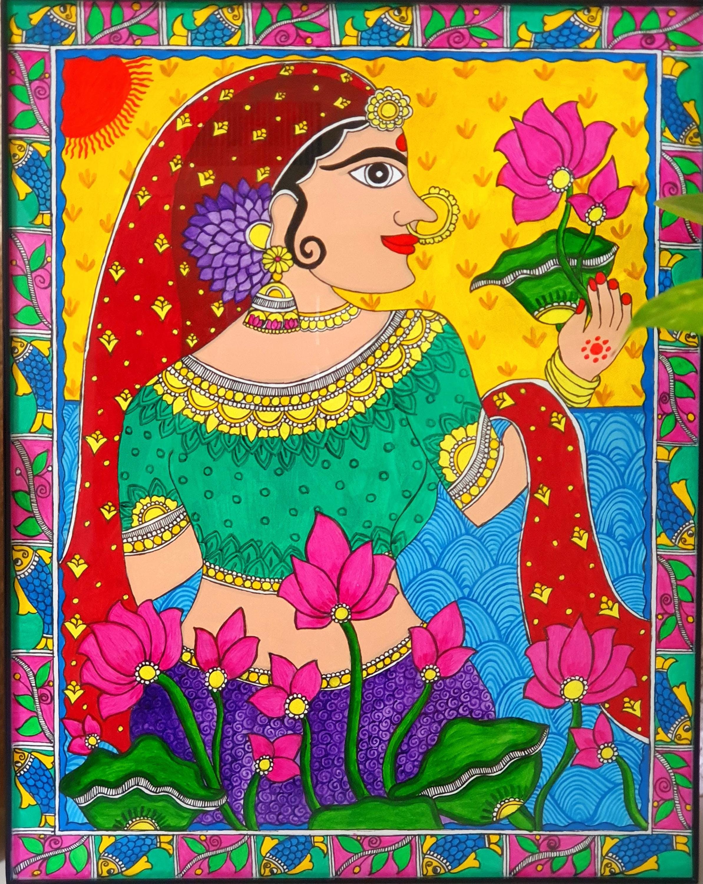 Madhubani Lady Painting - Etsy