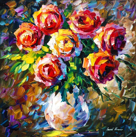 Cozy Wall Decor Oil painting Roses Artwork On Canvas By Leonid Afremov