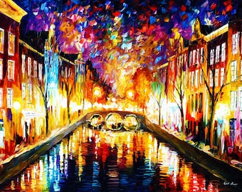 Holland Canvas Art, Amsterdam Wall Oil painting, Netherlands Home Decor, Dutch City Scene, Vibrant Streets, by Leonid Afremov Studio