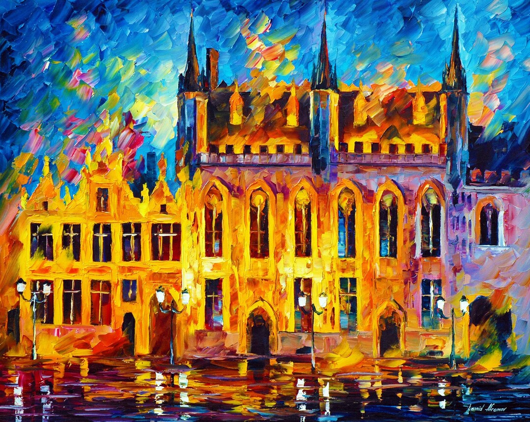 ブルージュ（ベルギー）のスカイライン風景画（キャンバス）｜印象派