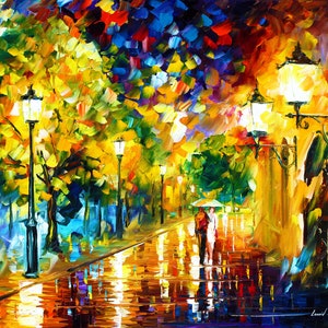 Rainy Night Impressions on Canvas, Ready to Hang Wall Art for Bedroom or Living Room By Leonid Afremov Studio