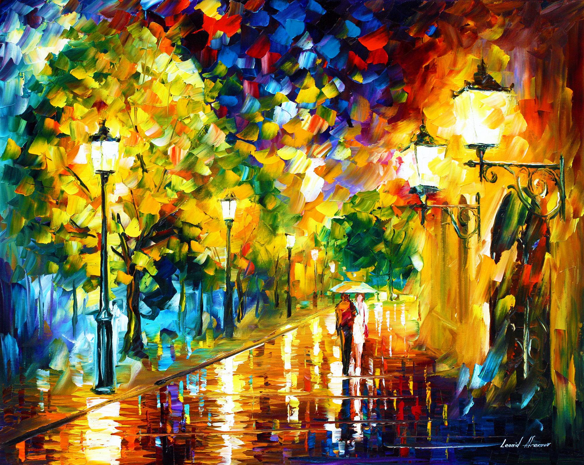 雨のロマンス - レオニード・アフレモフ作、キャンバスに描かれた雨の