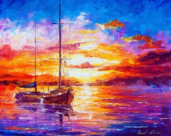 Purple Canvas Art Seascape Artwork Oil painting by Leonid Afremov
