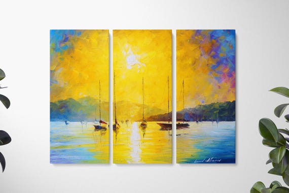 Yellow Seascape Wall Art | 3 Panels Sea | Set Of Panels Canvas art by Leonid Afremov