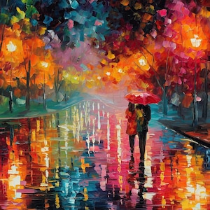 Tableau Toile Style Léonid Afremov - Paysage Coloré, Impression D'art Encadrée