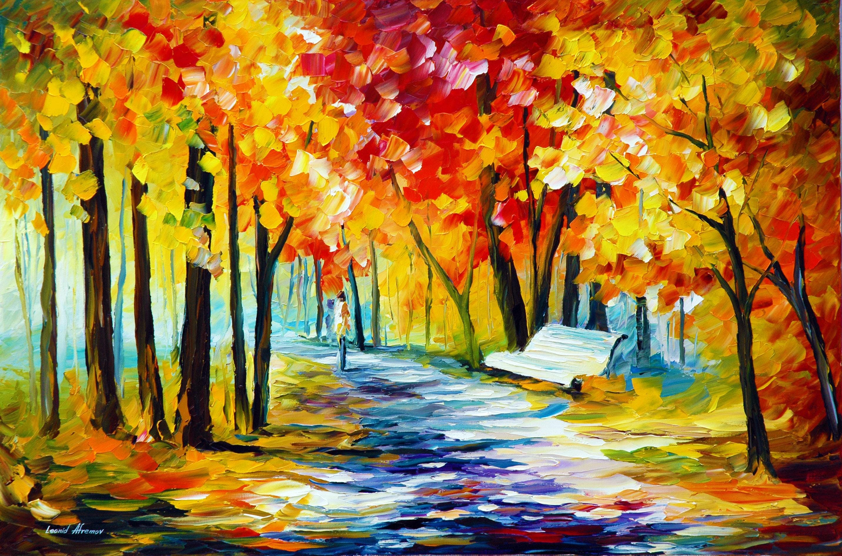 Autumn Forest Oil Painting • Orange Fall Artwork • Landscape