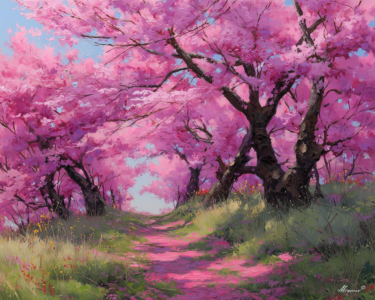 Cherry Blossom Road Painting - Etsy