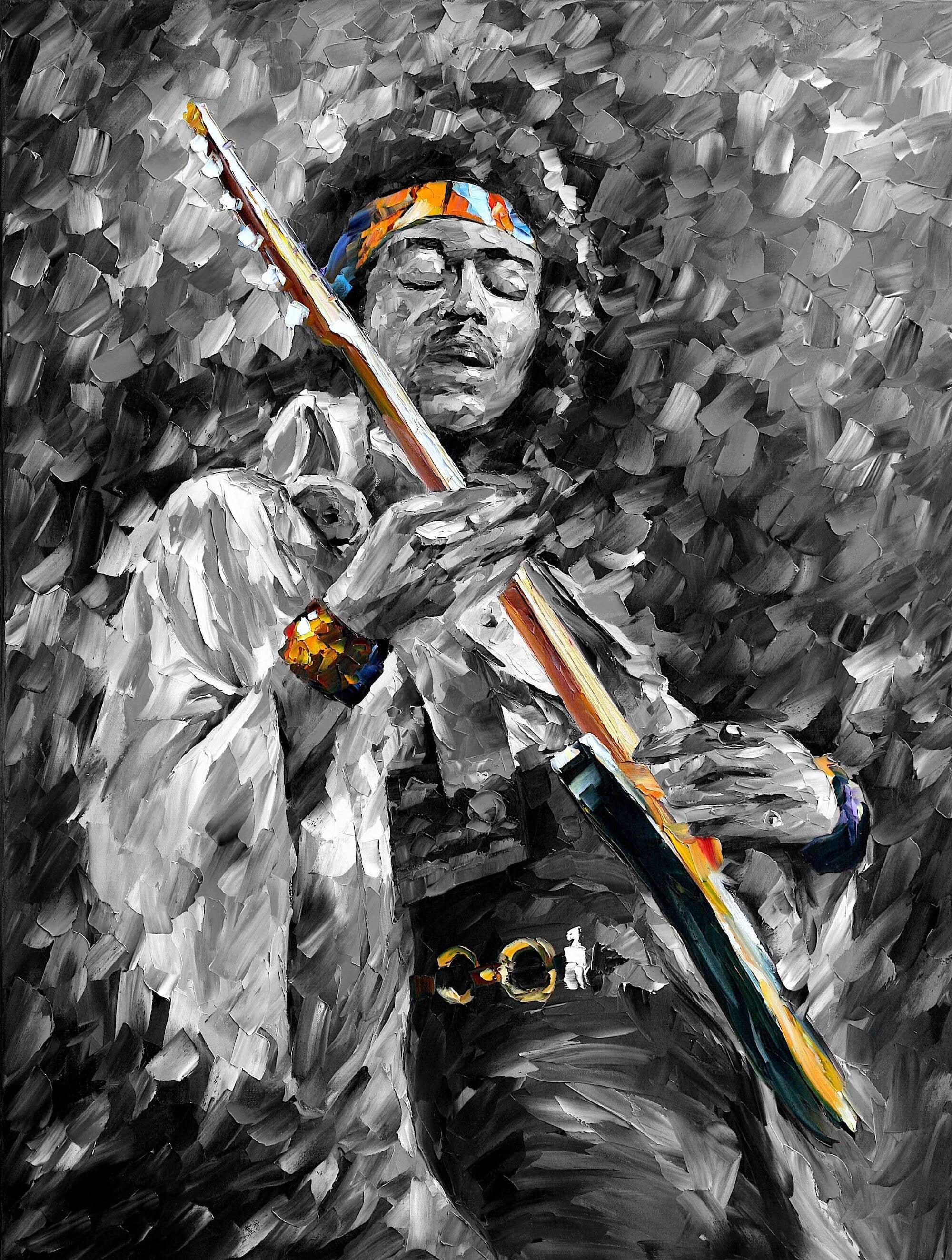 ジミ・ヘンドリックスの肖像 壁掛けキャンバスの油絵 レオニード