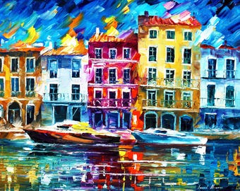 #油絵 #ア-ト 中サイズの油絵 - ノルマンディーの港町の生活 - 自宅やオフィスに最適