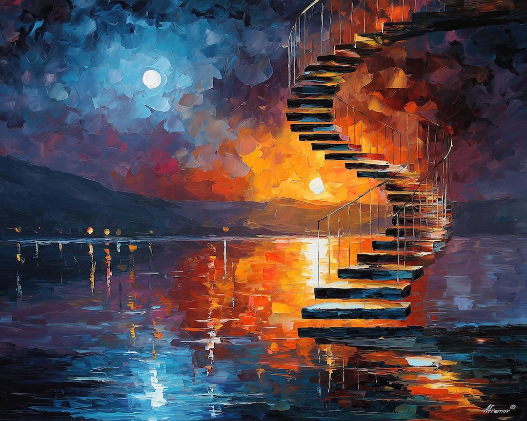 浮遊する階段：レオニード・アフレモフ・ギャラリーによるキャンバスに