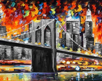 Brooklyn Bridge Canvas Wall Art New York Oil painting By Leonid Afremov