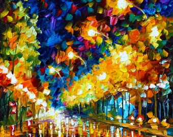 Square Oil Painting, Landscape Home Decor, Night Scenery Artwork, Cozy Room Display, Atmospheric Art by Leonid Afremov Studio