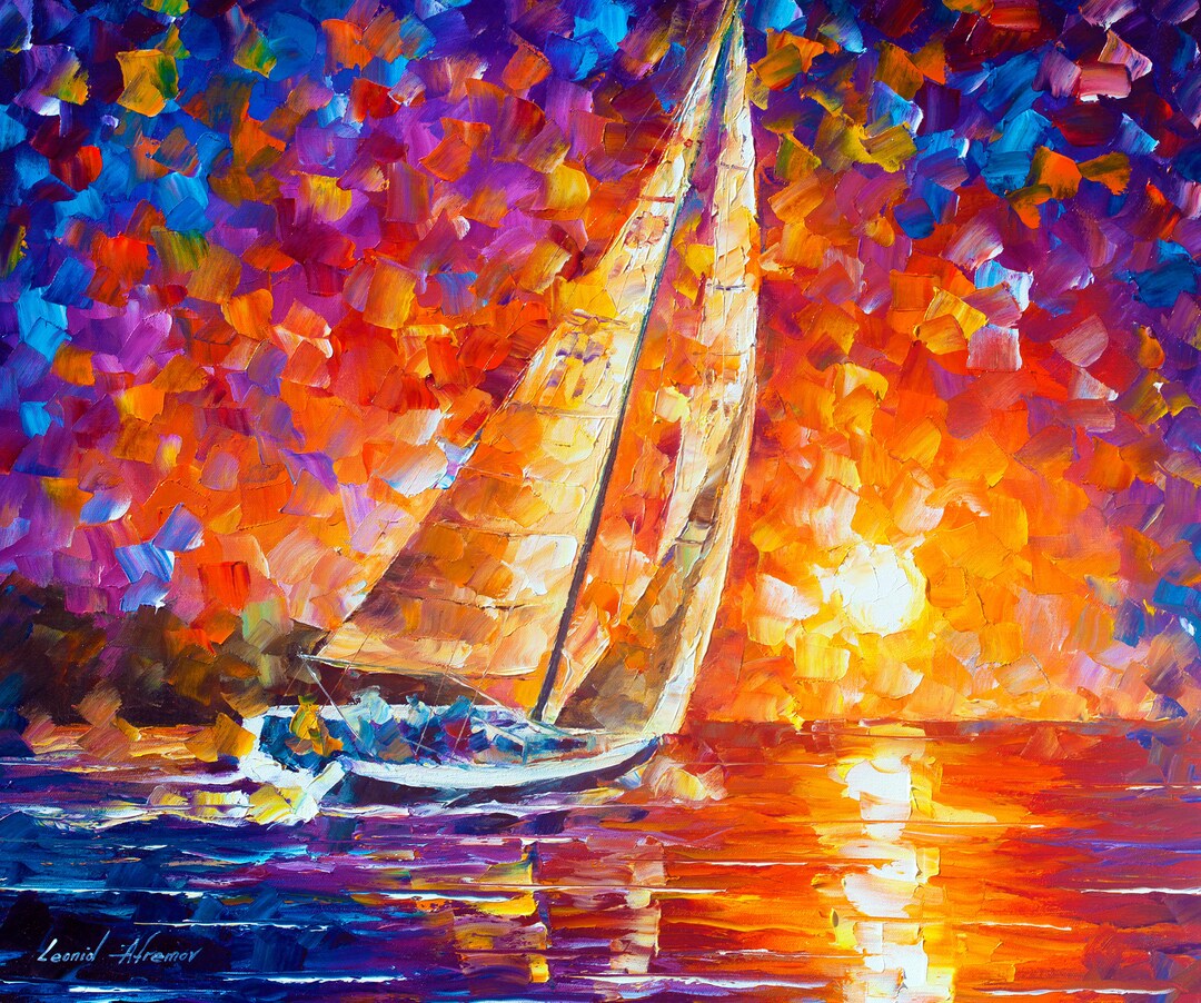 Sailboat Wall Art Print Sunset Artwork by Leonid Afremov Etsy