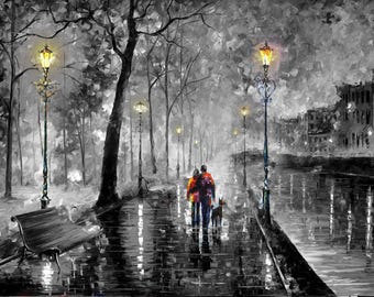 Romantic Wall Art • Black And White Artwork • Landscape Oil painting On Canvas • Gallery Wrapped by Leonid Afremov Studio