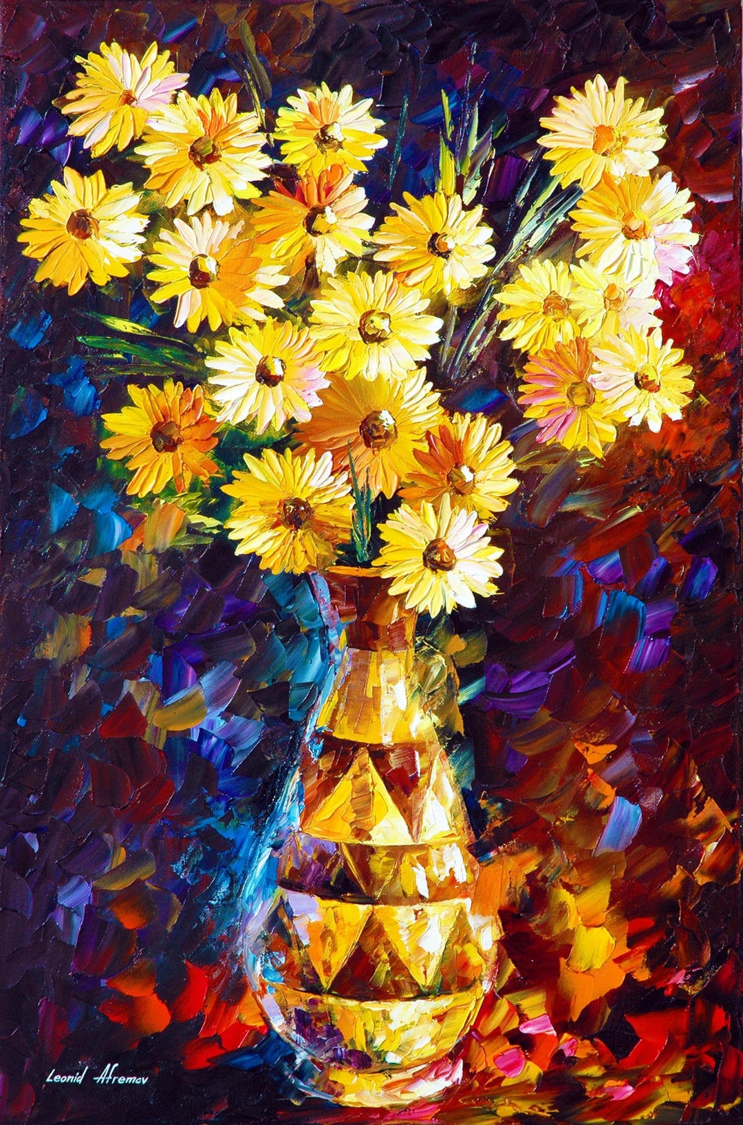 Yellow Flowers Wall Decor Print Floral Fine Art on Canvas by Leonid