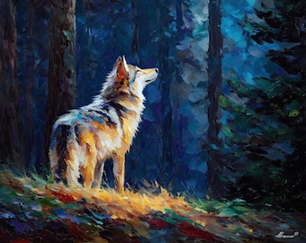 FOREST WOLF EDGE: Hand painted oil on canvas by Leonid Afremov Gallery