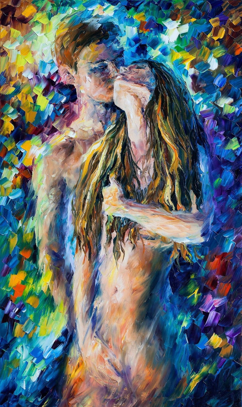 Erotic Nude Art Print On Cotton Canvas By Leonid Afremov Studio Kiss Of Passion