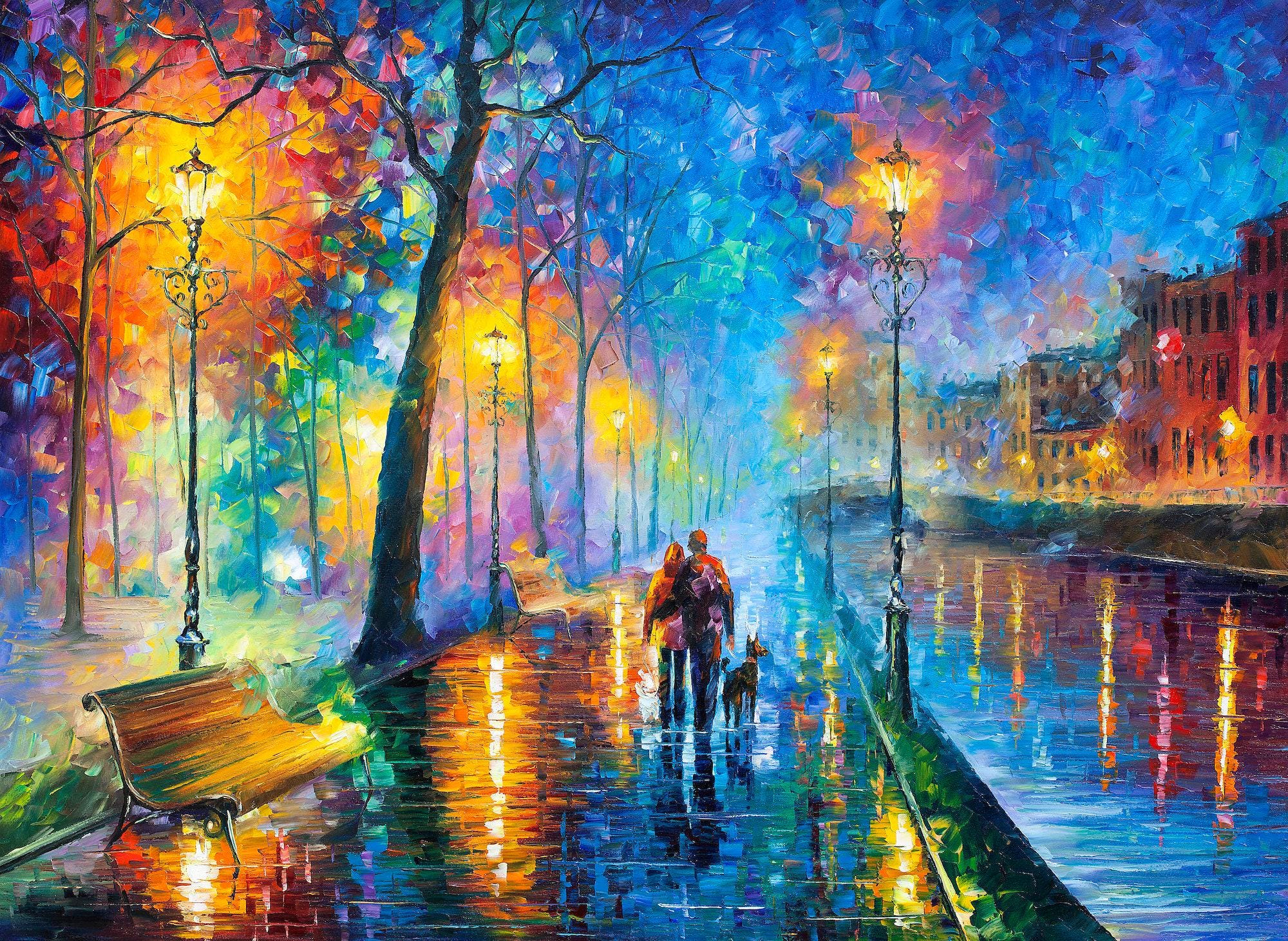 現代アートパネル、L. HILL Chocolate Melody II Melody of the Night - Blue Landscape • Night Walk Artwork • Wall