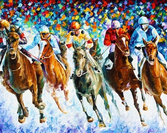 競走馬　競馬　油絵　絵画 オリジナルの馬の絵画：アレクサンダー・シェンデロフ作、大型油彩