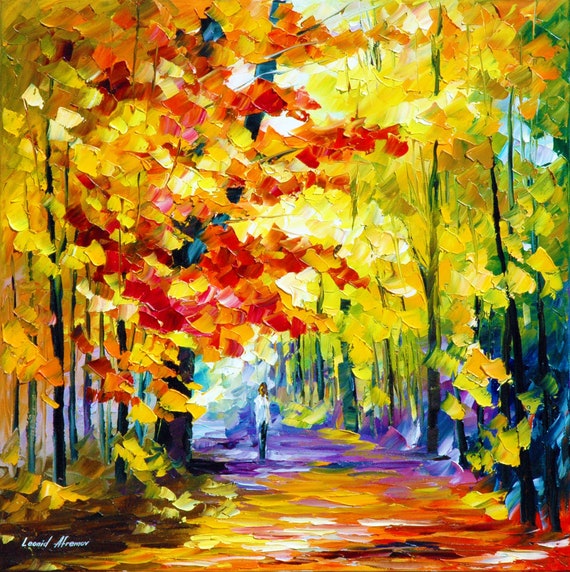 Yellow Landscape Wall Art Print Autumn Artwork on Canvas by Leonid