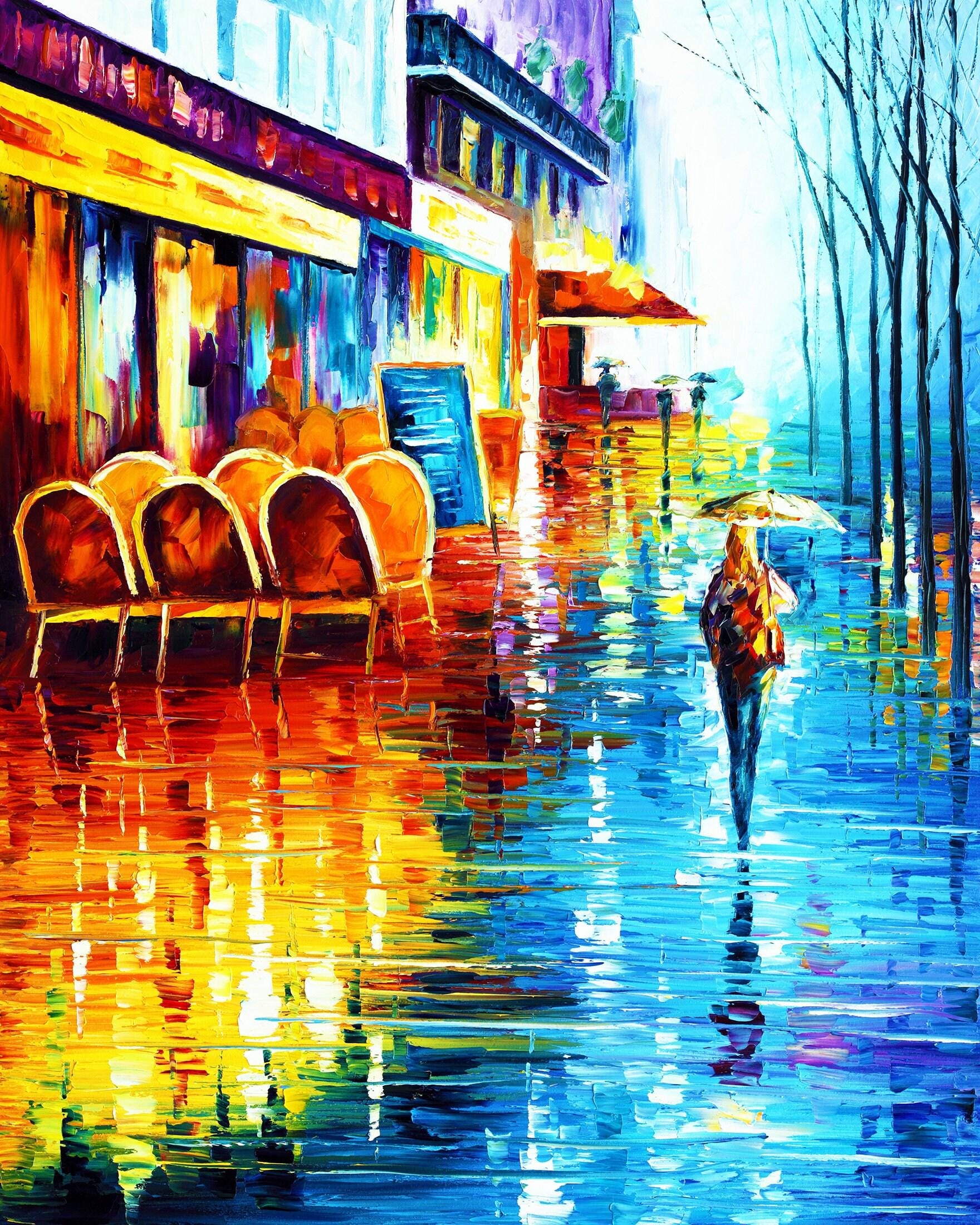 Large Contemporary Paris City Scene Wall Art for Living Room