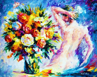 Naked Woman Wall Art Oil painting Flowers Artwork On Canvas By Leonid Afremov