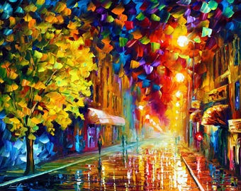 Night City Canvas Art, Colorful Modern Oil painting, Vibrant Wall Decor, Urban Artwork by Leonid Afremov Studio