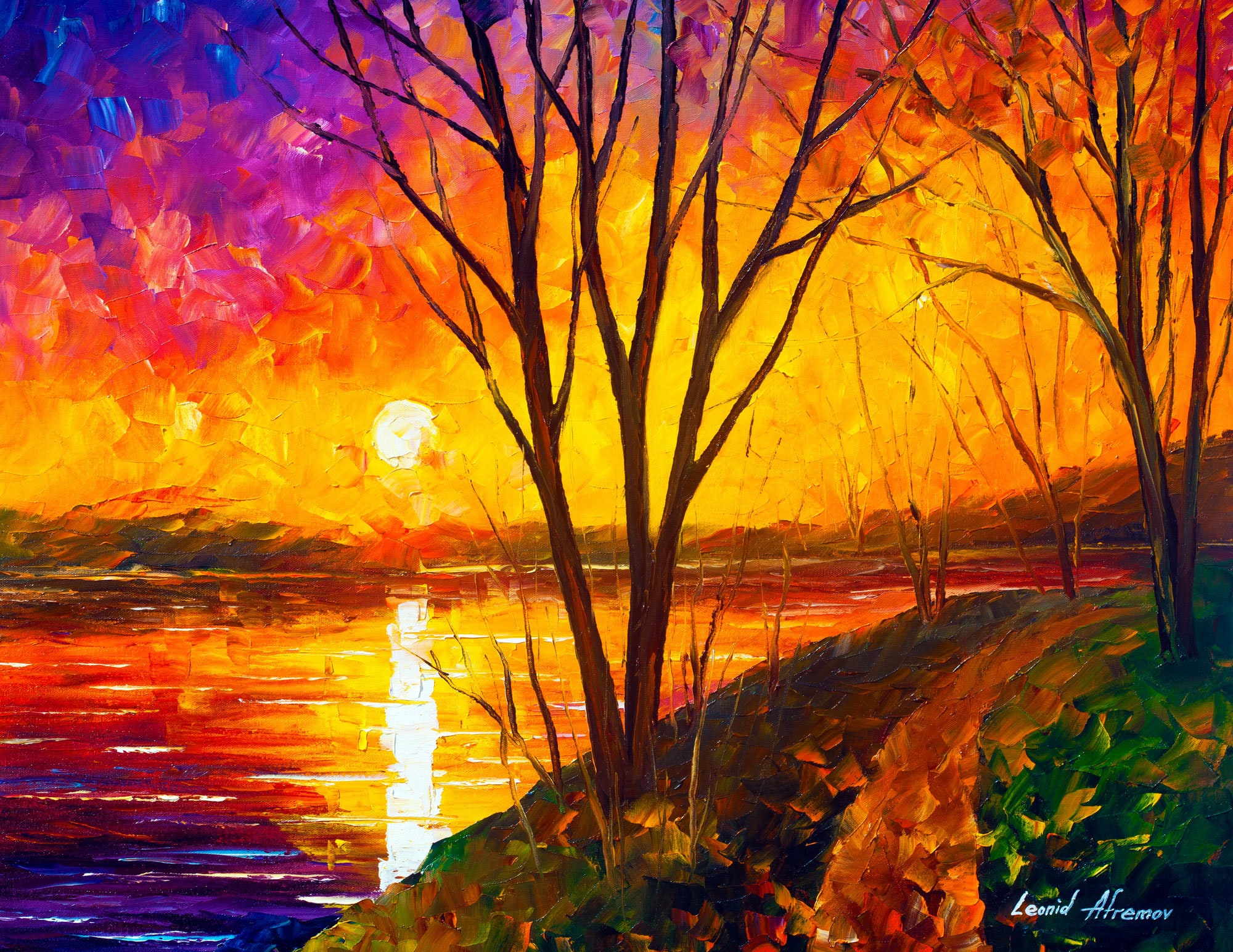 Sunset Oil Painting Orange Painting Landscape Artwork on Etsy