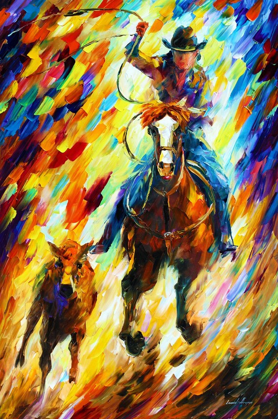 Horse Poster Bull Wall Art Decor Oil Painting on Canvas by Leonid