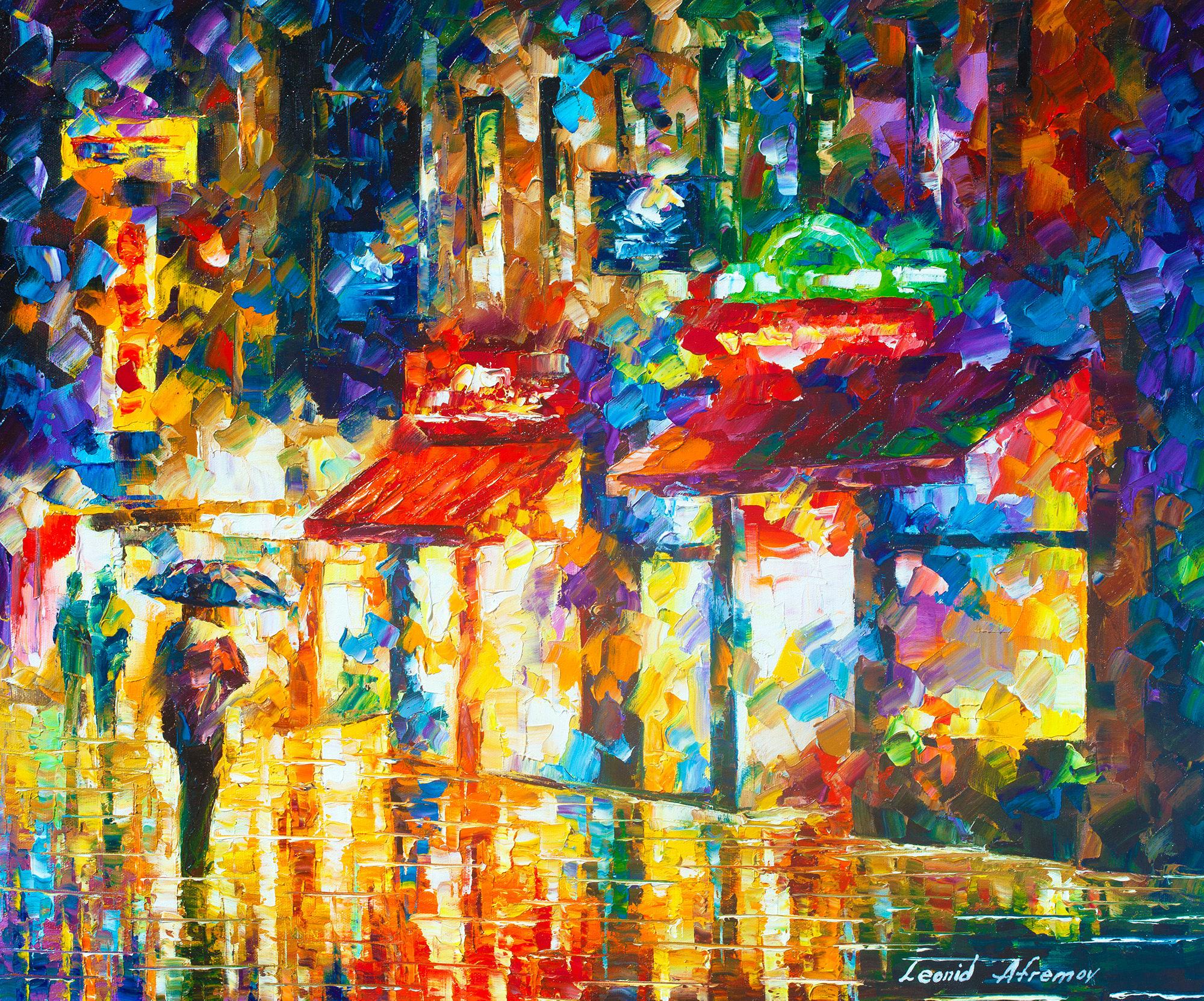 Paul Even 海外画家 油彩 キャンバス 油絵 油画 絵画 夜のストリートアート、都会のキャンバス油絵、夕暮れの街並み、夕景